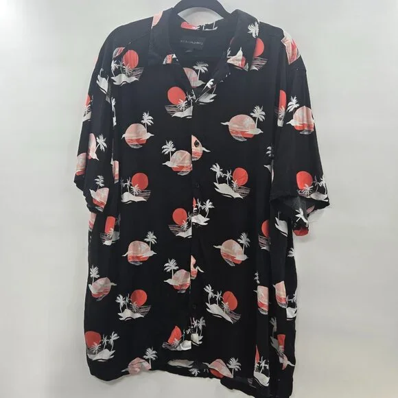 No Boundaries Men's Black Button Down Rayon Short Sleeve Hawaiian 3xl - Picture 1 of 8